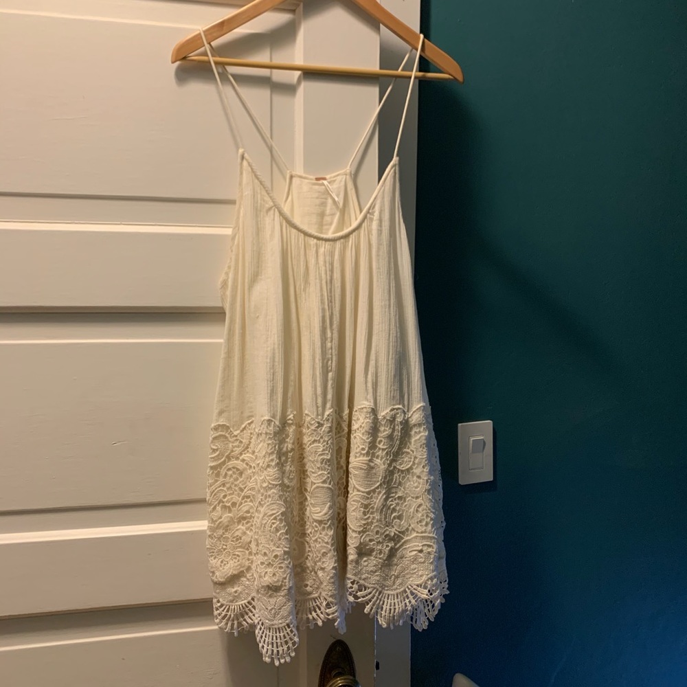 Free people white gauze slip dress with lace small
